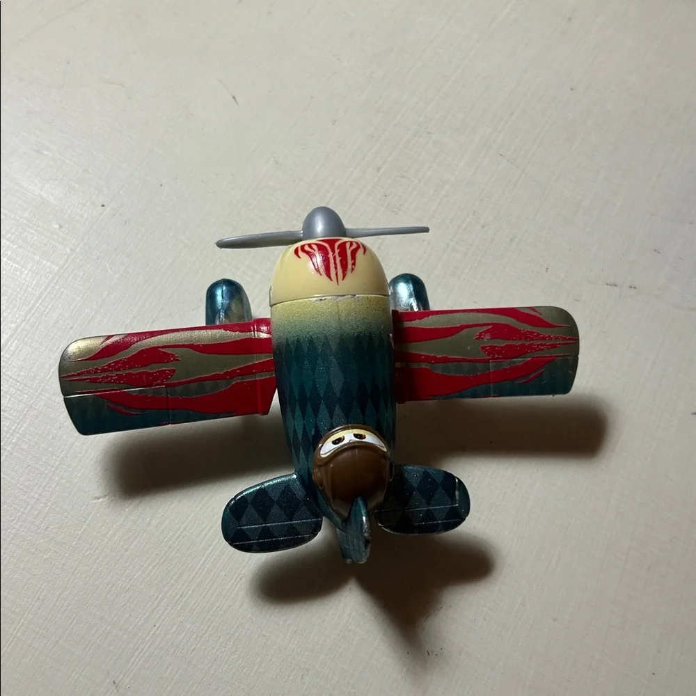 Disney Pixar Metallic Toy Airplane with Red Flames
